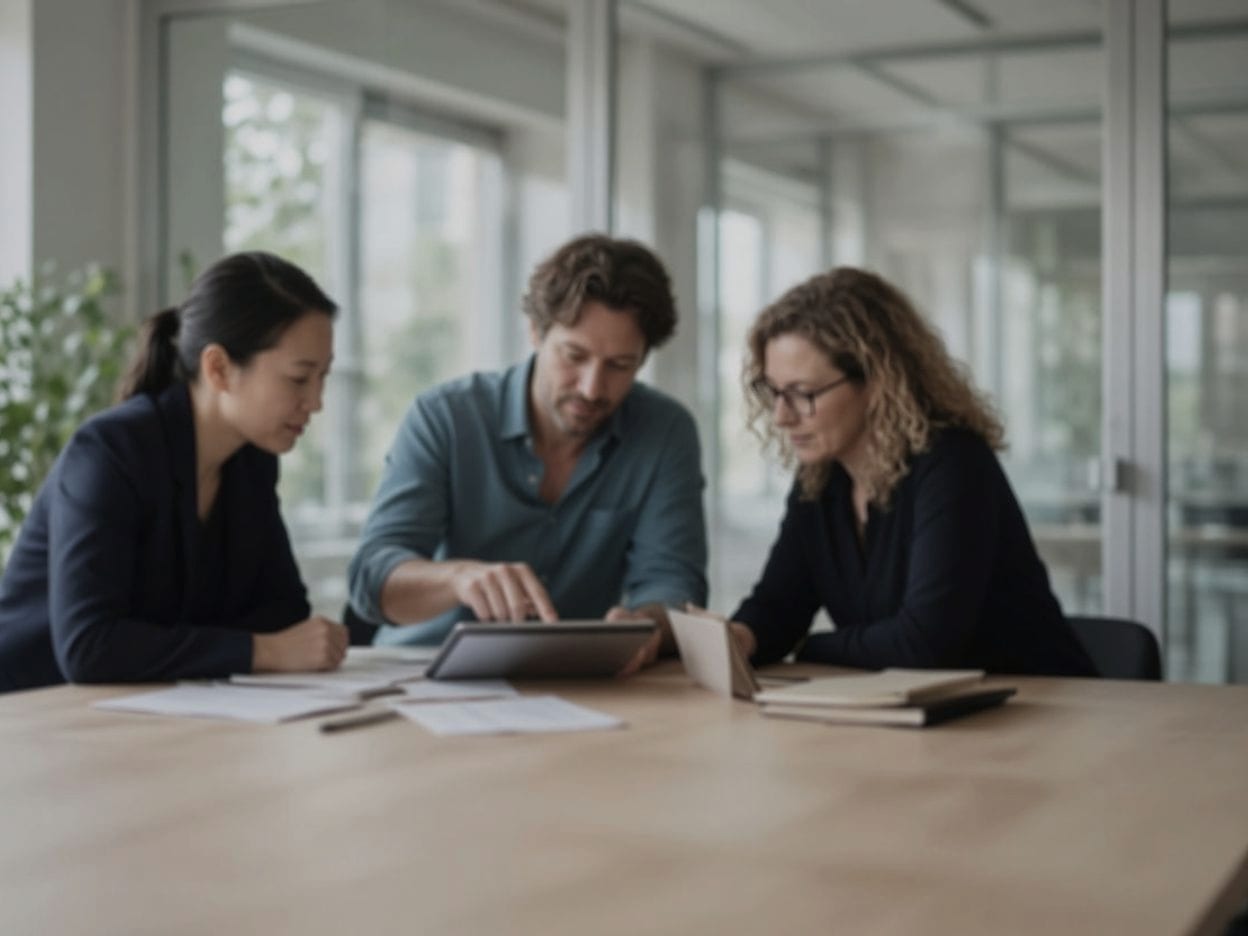 Hiring panel reviewing a structured interview scorecard together